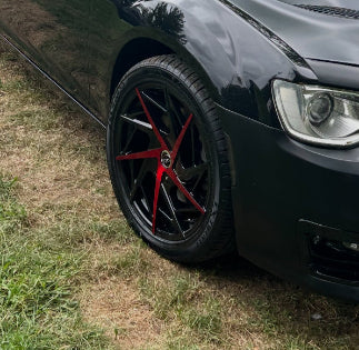 Mounted & Balanced Package - VCT Warlock Wheel 5x115 Bolt Pattern - (Gloss Black w/ Red Finish) - Lexani LX-Twenty Tire - 265/40R20