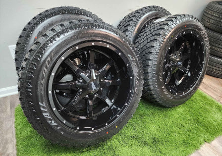 Mounted & Balanced Package - Moto Metal MO970 Wheel - 6x135/6x139.7 Bolt Pattern - (Gloss Black Milled Finish) - Atturo Trail Blade X/T Tire - 275/55R20