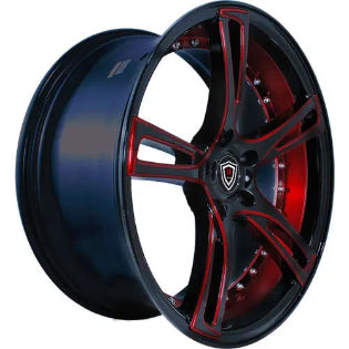 Mounted & Balanced Package - Marquee Luxury M3247 Wheel - 5x115 Bolt Pattern - (Black w/ Red Finish) - Gladiator X Comp HP AS1 Tire - 275/40R20